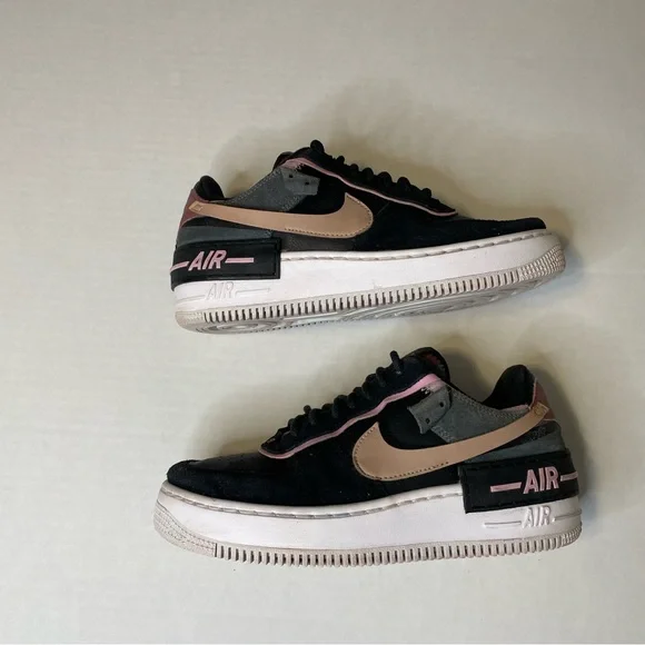 NIKE AIR FORCE 1 Shadow Low Top Leather Sneakers Black/Light Artic Size 7